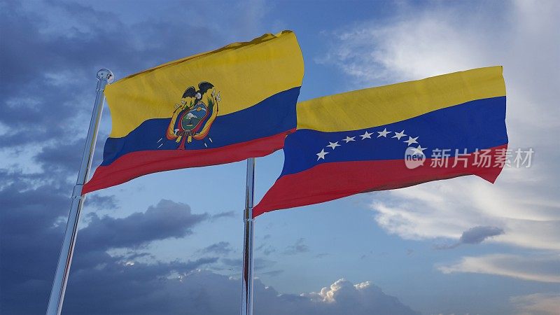 厄瓜多尔和委内瑞拉国旗- 3D插图库存镜头